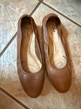 Clarks Tan Perforated Leather Ballet Flats